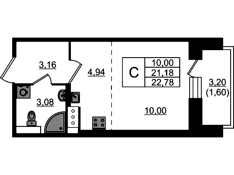 Квартира студия 22.78 м², 10/23 эт., ЖК «Живи! В Рыбацком»